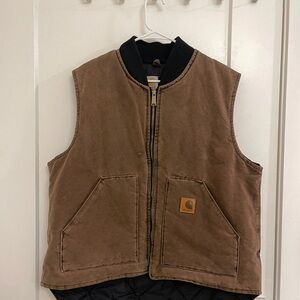 Vintage Carhartt Insulated Brown Utility Vest with Black Trim